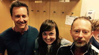 Thom Yorke looks just thrilled to be hanging out with Radiohead contest winners